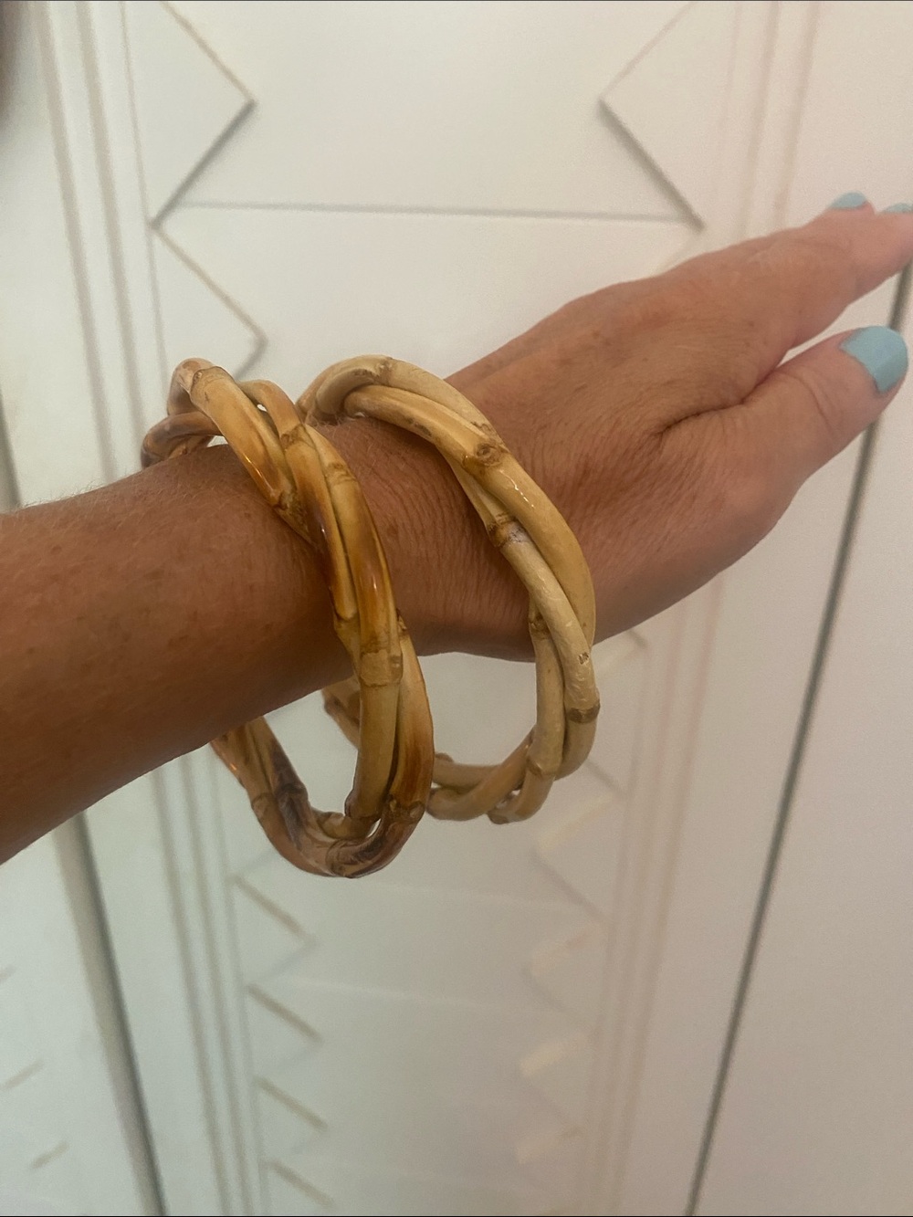 Pair of bent bamboo bangle bracelets